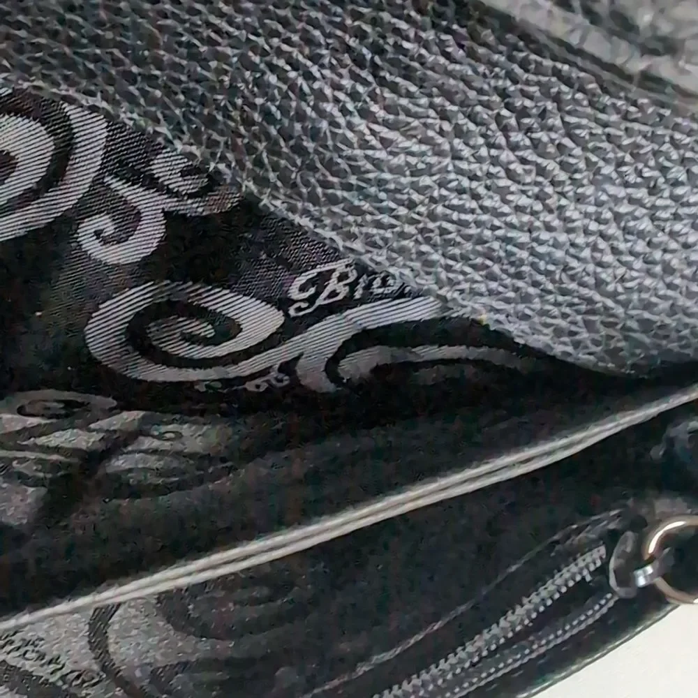 Brighton Talana Large Slim Wallet Woven Black Leather With Silver Medallion NWOT